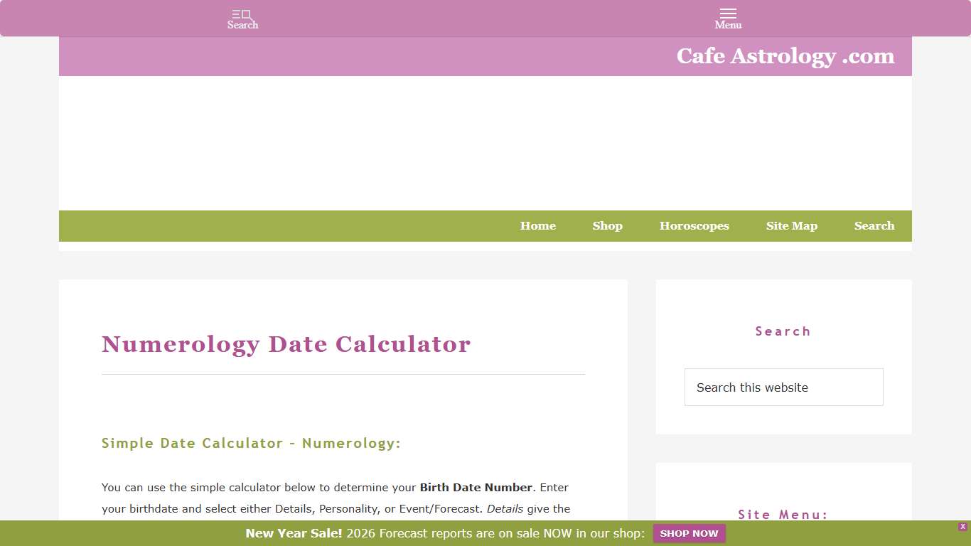 Numerology Date Calculator | Cafe Astrology .com